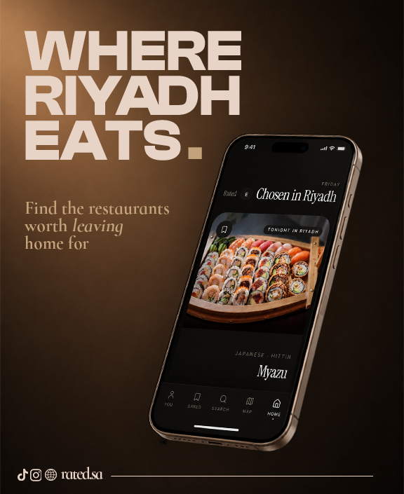 Campaign poster reading Where Riyadh Eats with a phone mockup